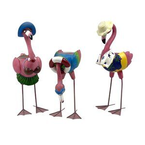 Tropical Pink Flamingo Family Flock Set 3 Tea Votive Candle Holders Beach Ocean